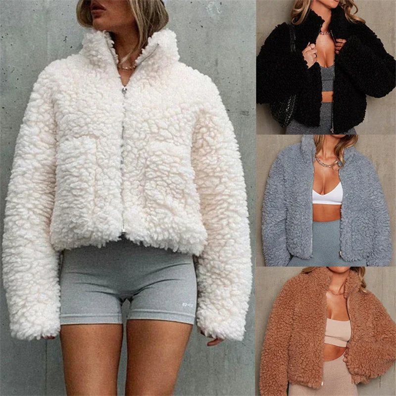 Delphi - Winter Lamb Wool Short Coat For Women
