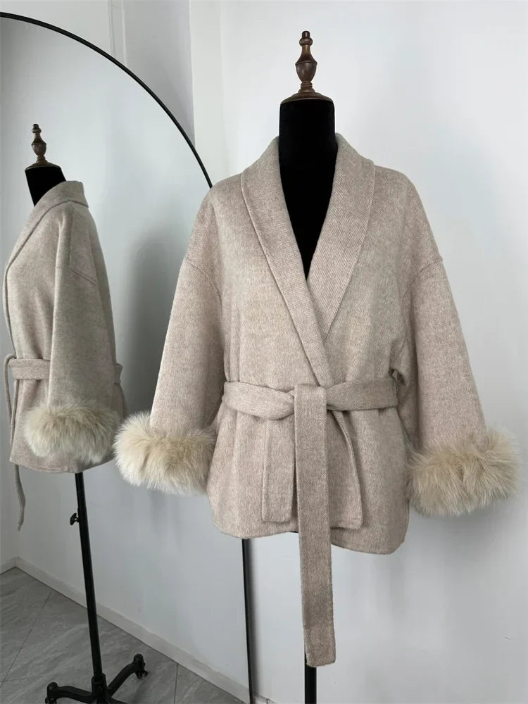 Eulalia - Tossy Fox Fur Wool Overcoat Women's Short Coat