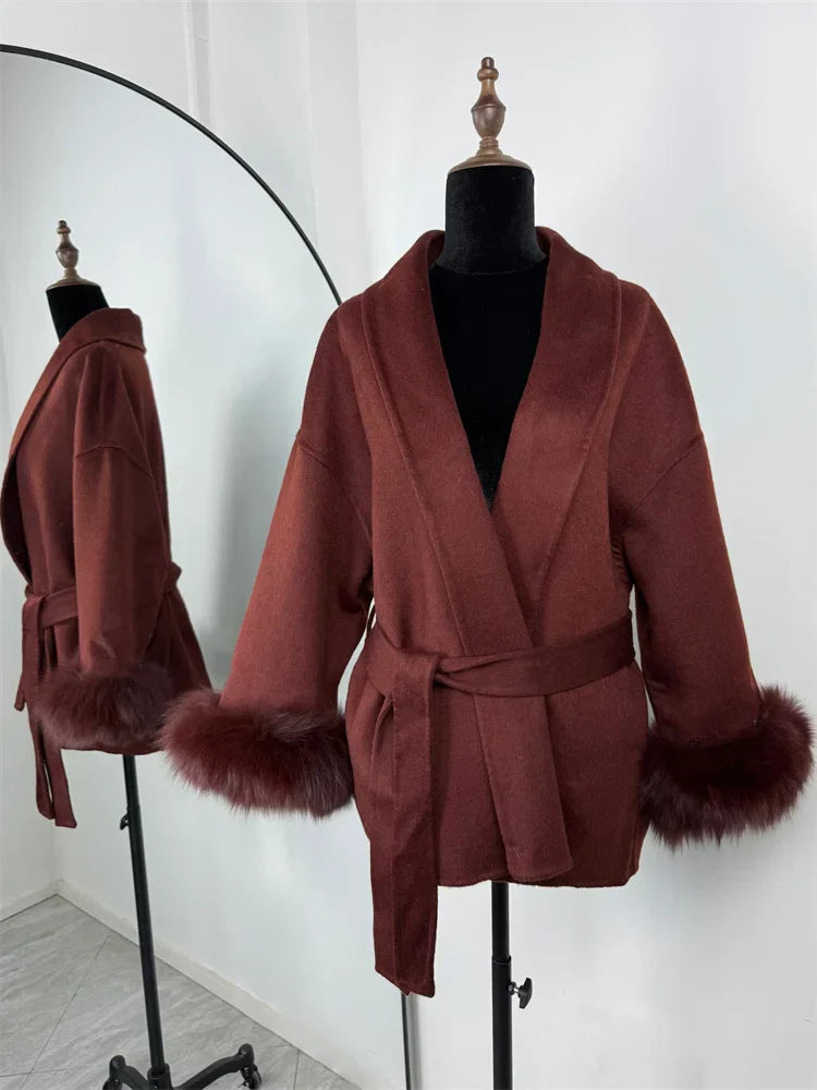 Eulalia - Tossy Fox Fur Wool Overcoat Women's Short Coat