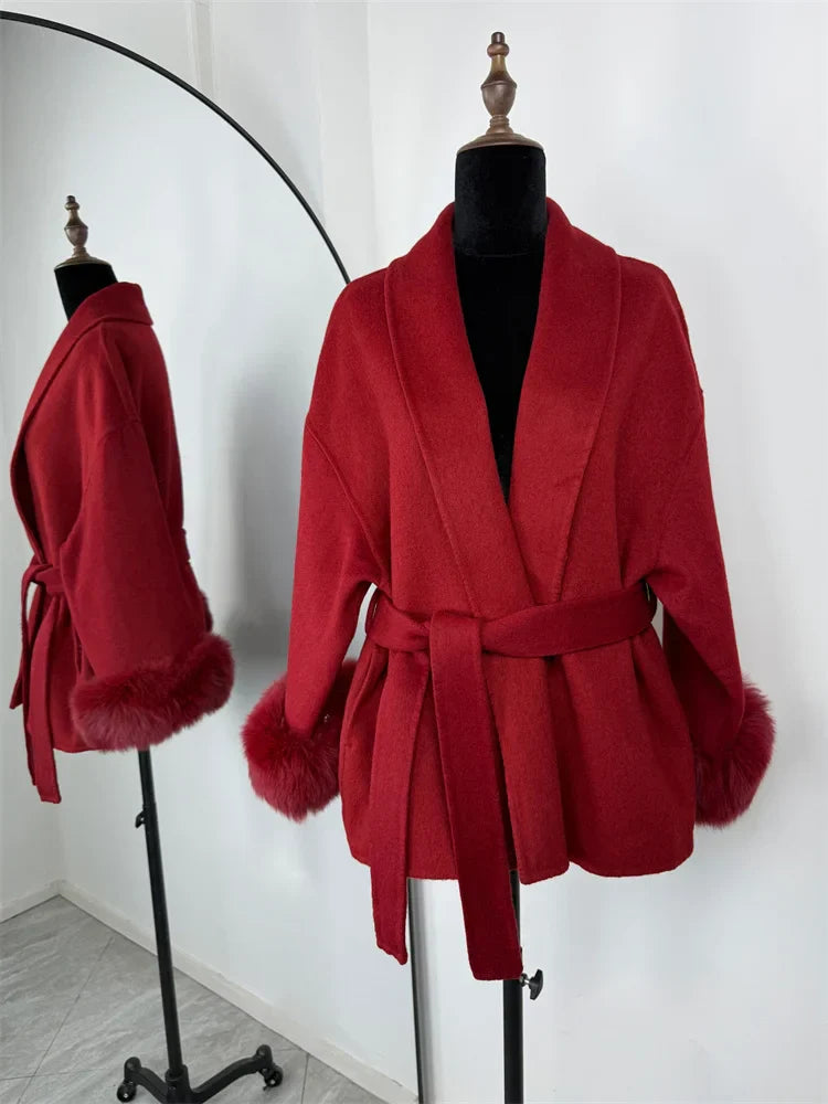 Eulalia - Tossy Fox Fur Wool Overcoat Women's Short Coat