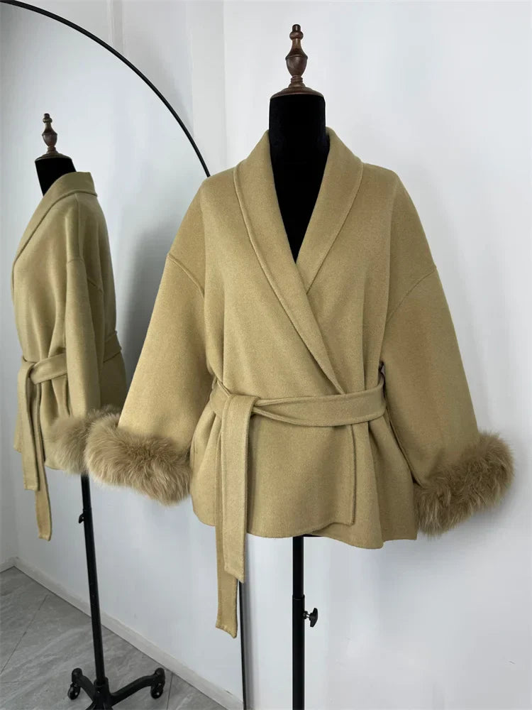 Eulalia - Tossy Fox Fur Wool Overcoat Women's Short Coat