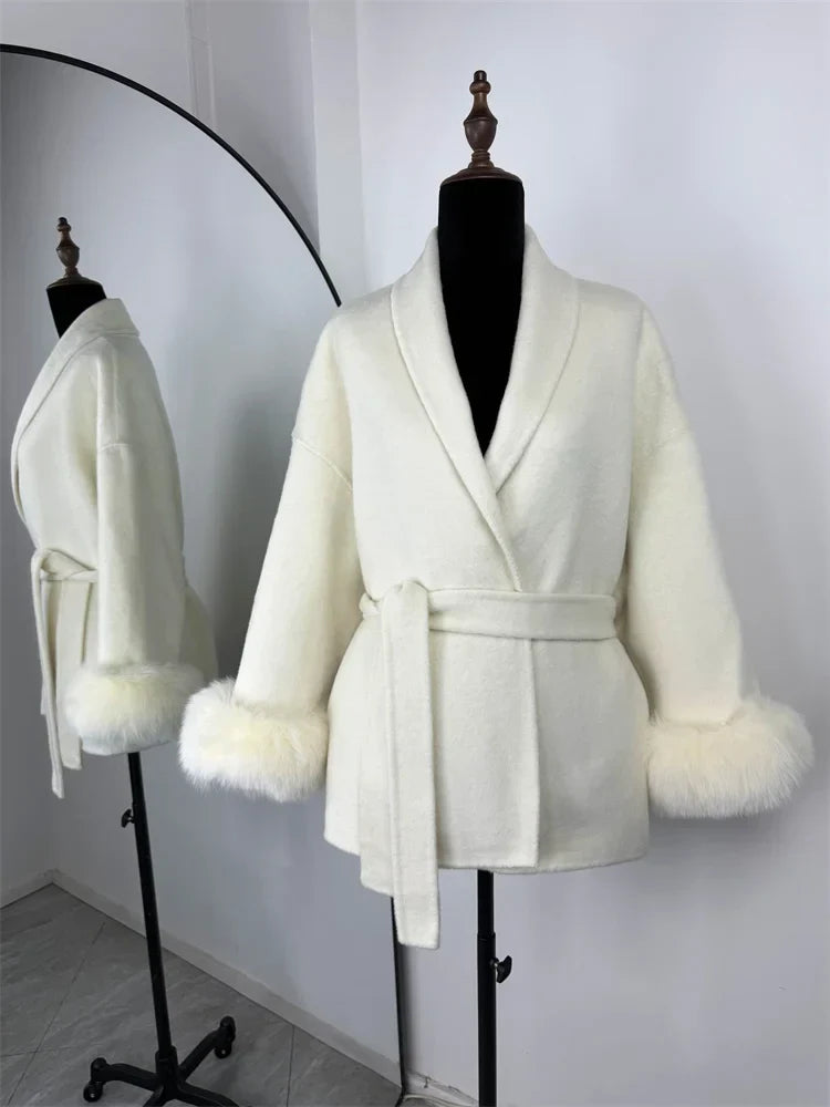 Eulalia - Tossy Fox Fur Wool Overcoat Women's Short Coat