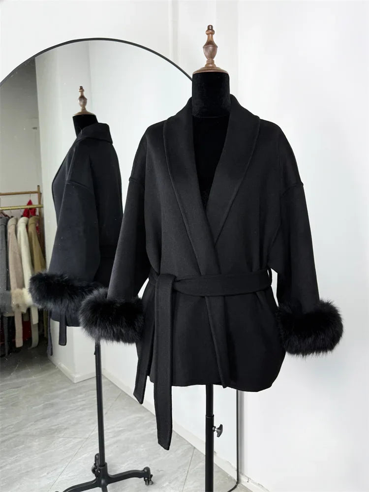 Eulalia - Tossy Fox Fur Wool Overcoat Women's Short Coat